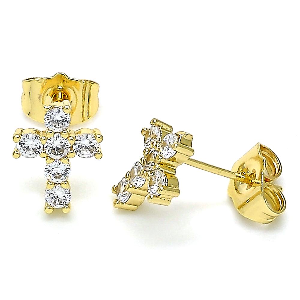 Cross Rhinestone Knob Earrings