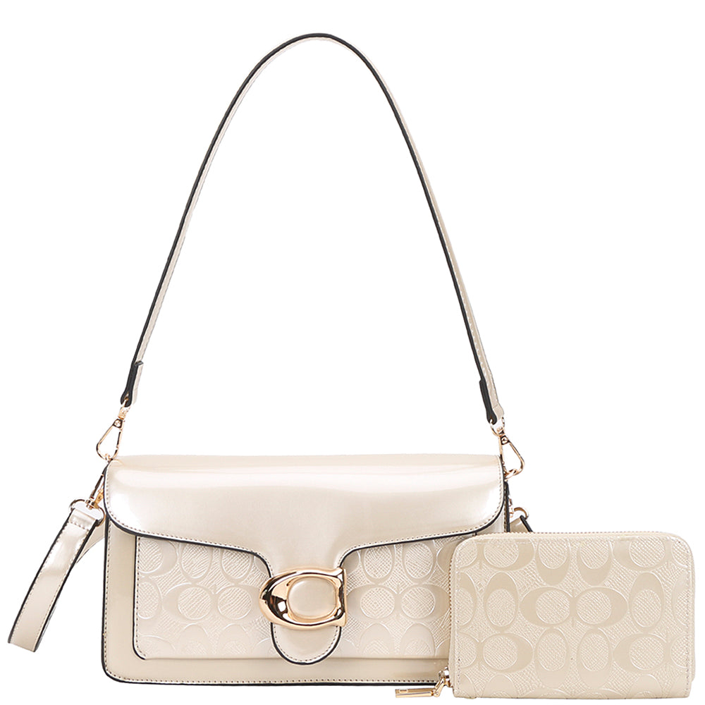 2In1 Glossy Oval Print Shoulder Crossbody Set