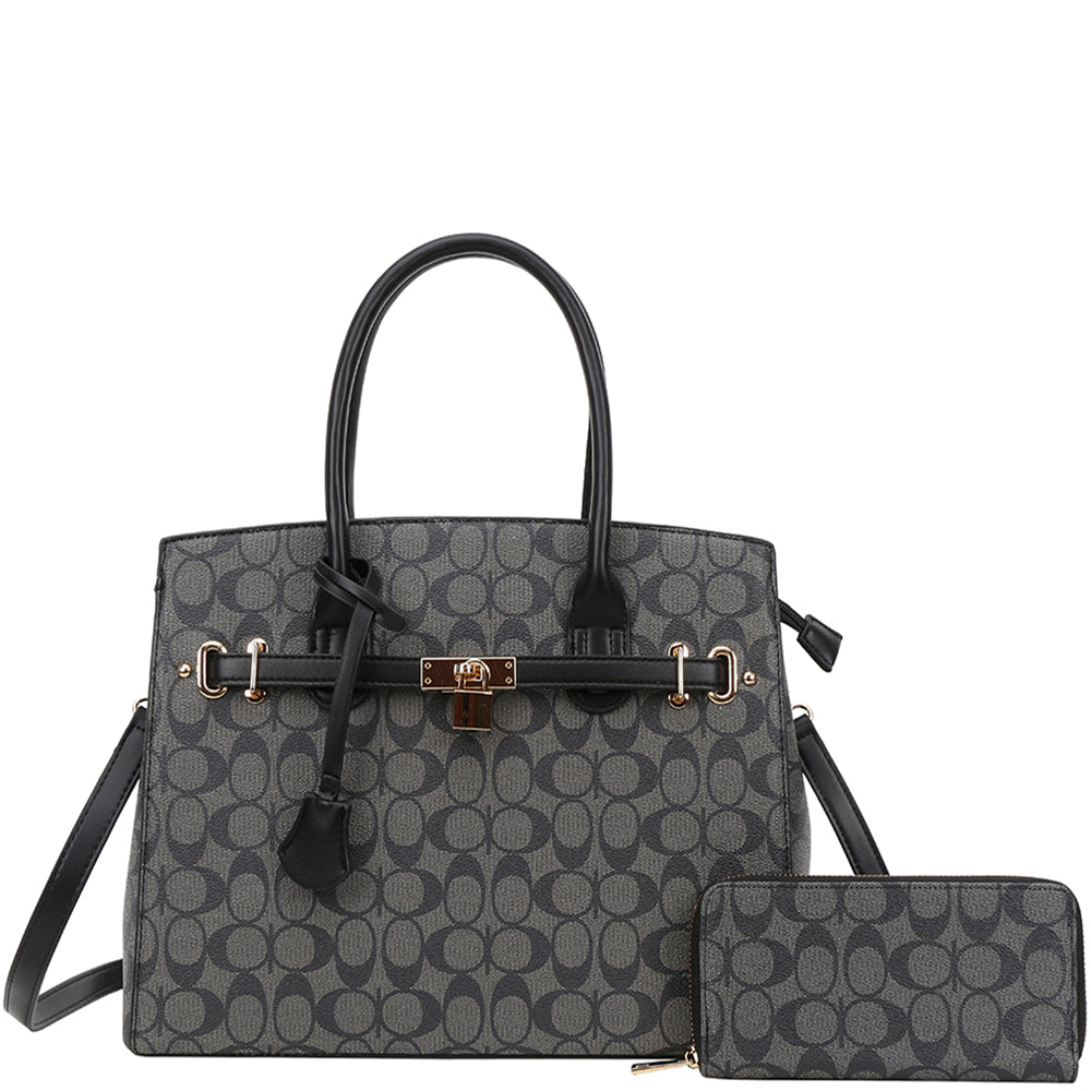 2In1 Oval Textured Satchel Bag W Wallet Set