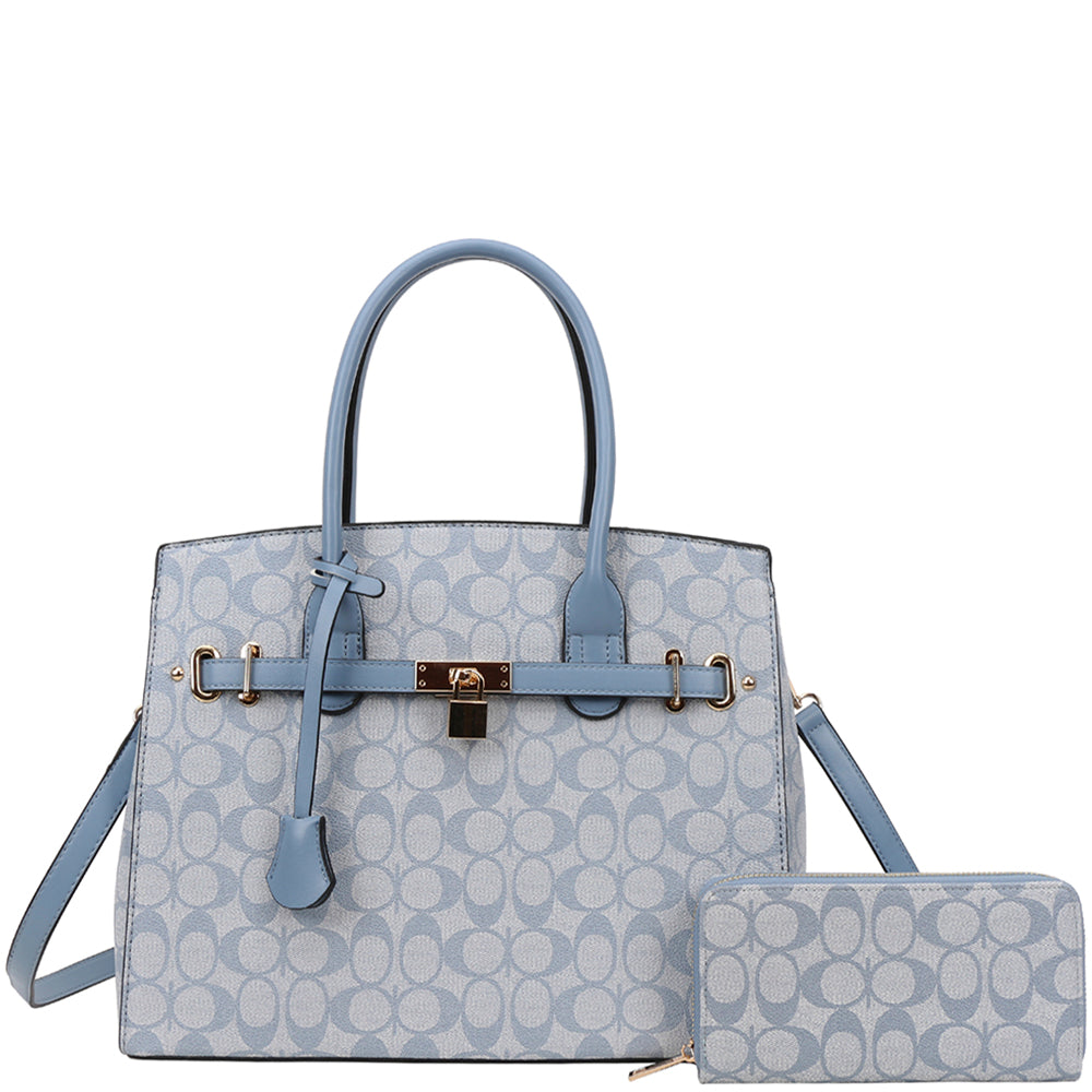 2In1 Oval Textured Satchel Bag W Wallet Set