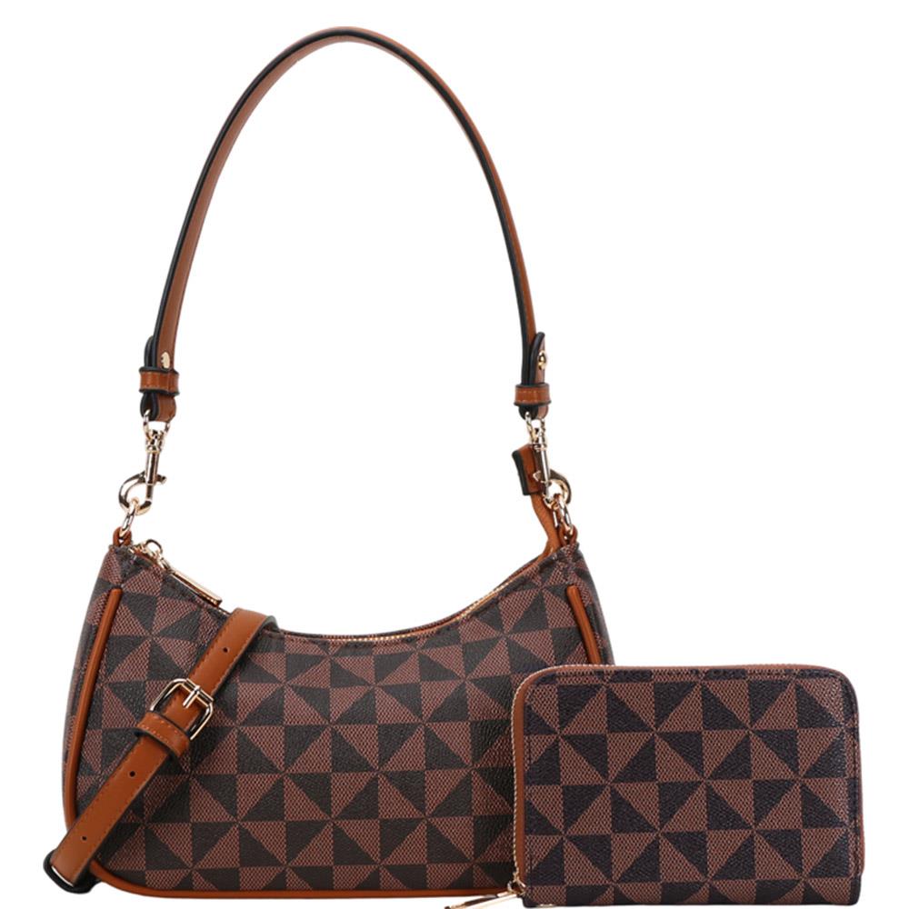 2In1 Geometric Print Pouch Shoulder Bag Set