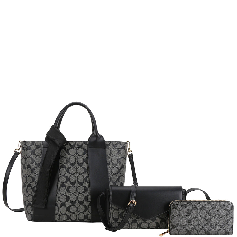 3In1 Oval Print Satchel W Crossbody And Wallet Set