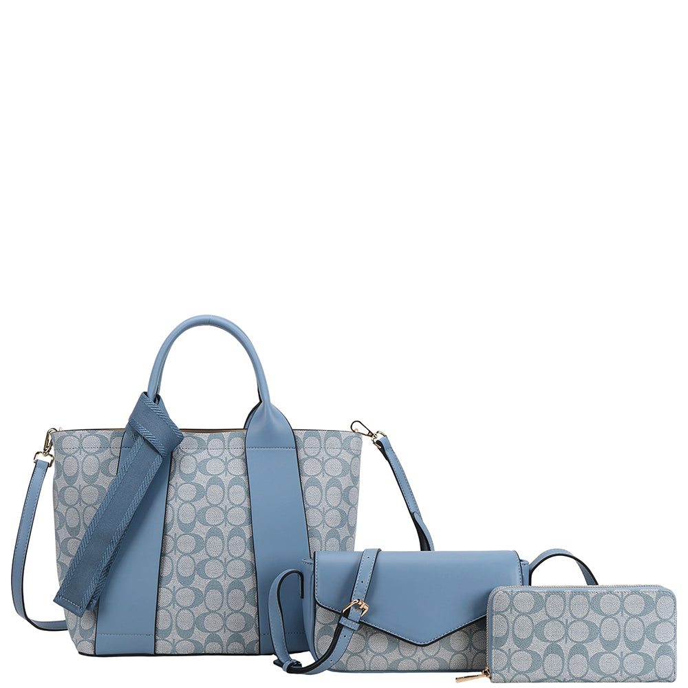 3In1 Oval Print Satchel W Crossbody And Wallet Set