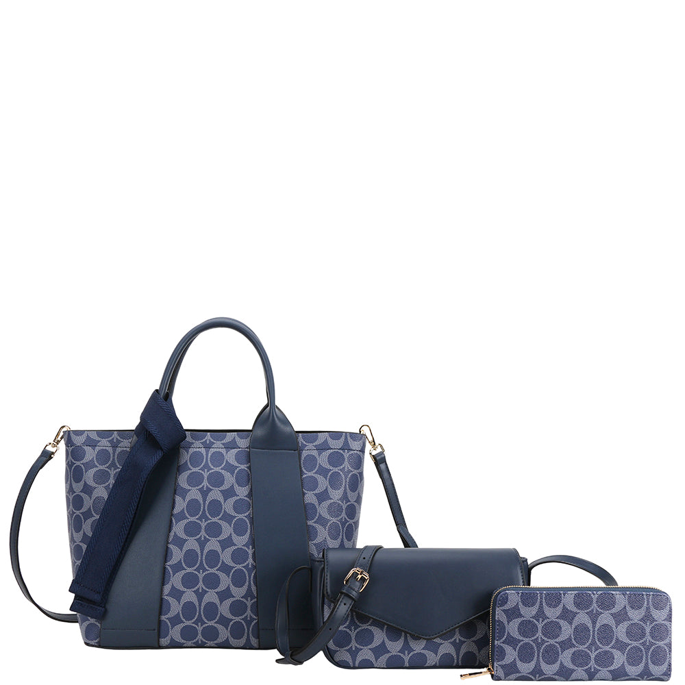 3In1 Oval Print Satchel W Crossbody And Wallet Set