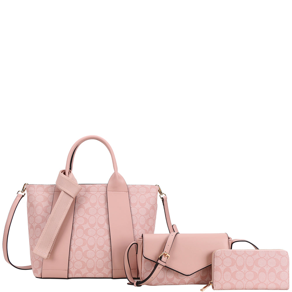 3In1 Oval Print Satchel W Crossbody And Wallet Set