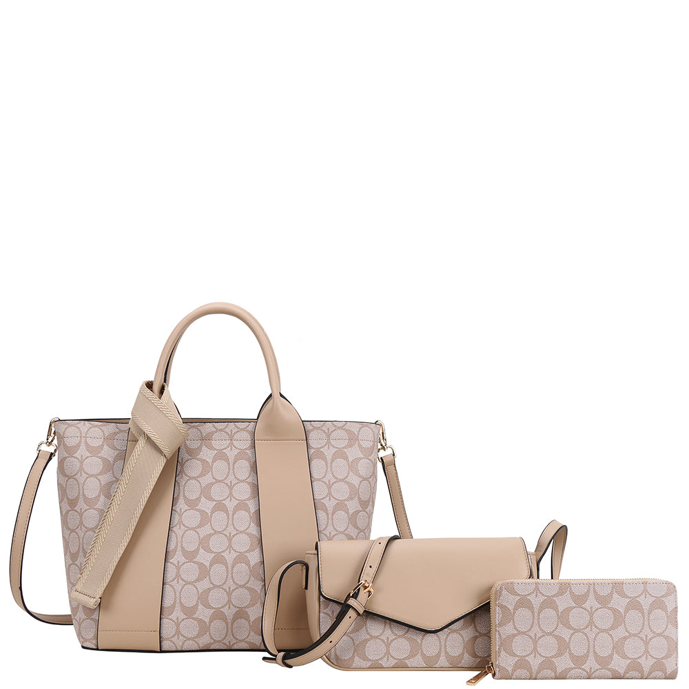 3In1 Oval Print Satchel W Crossbody And Wallet Set