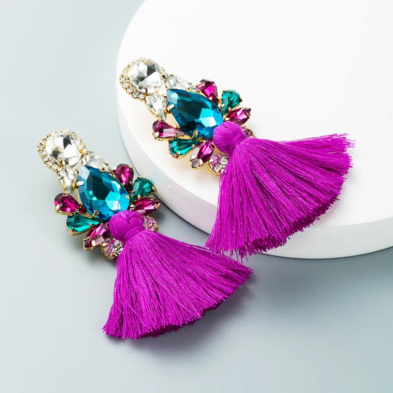 Bohemian Style Glass Daimond Trousers Tassel Earrings