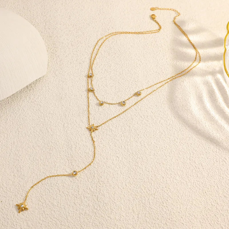 Double Layered Pearl Star Necklace
