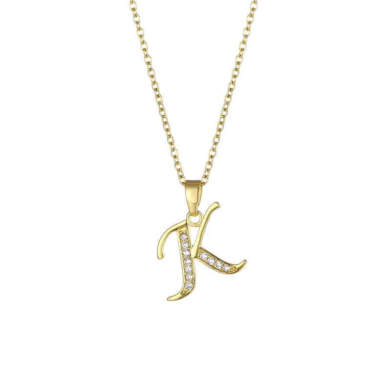 Stainless Steel Rhinestone Initial Necklace