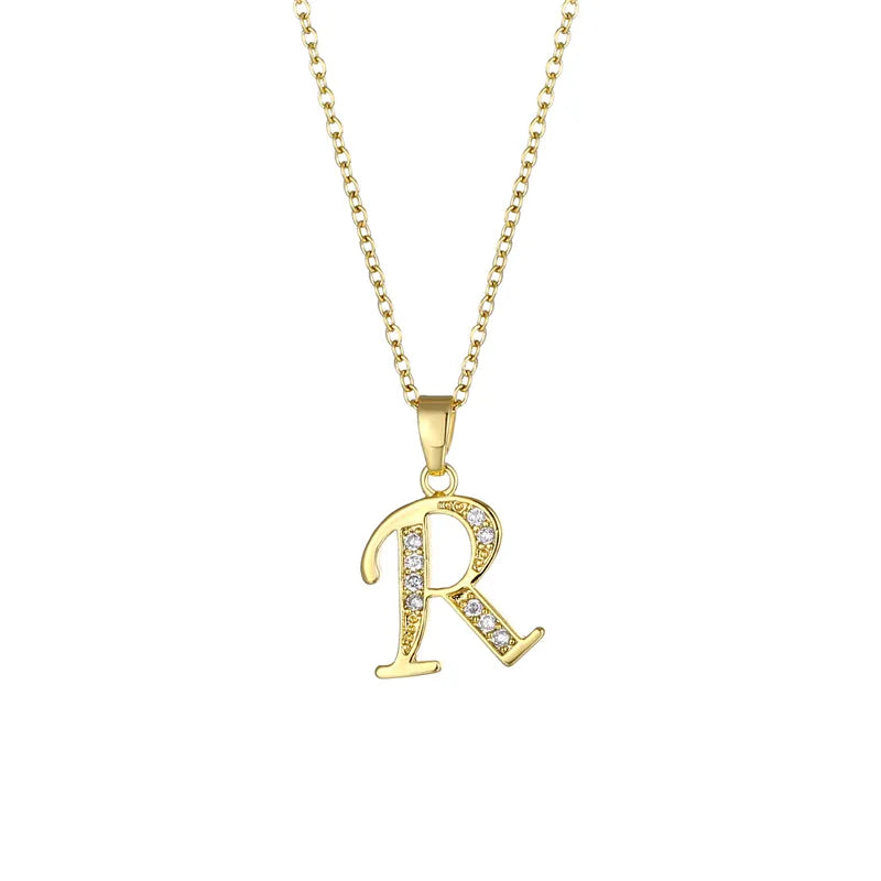 Stainless Steel Rhinestone Initial Necklace