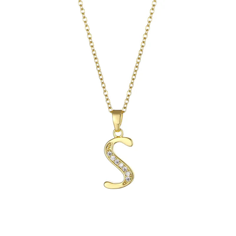 Stainless Steel Rhinestone Initial Necklace