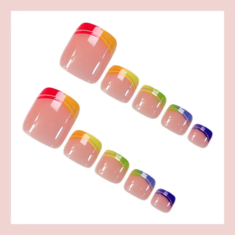 French Style Neon Color Press-On Toe Nails