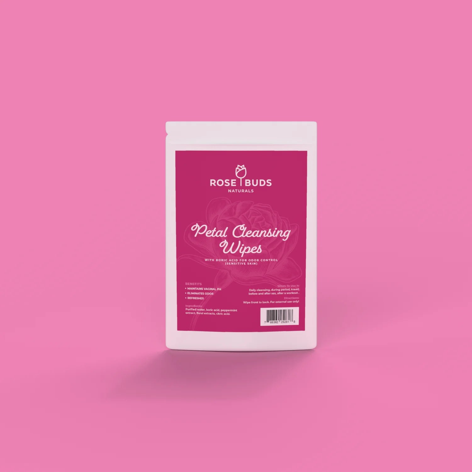 Rose Bud Naturals Petal Cleansing Wipes with (Boric Acid)