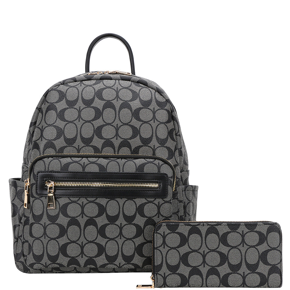 Oval Print Backpack with Wallet Set