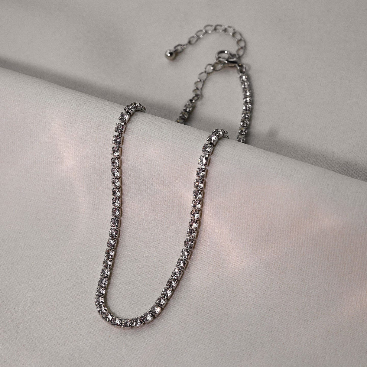 Dainty Silver Tennis Rhinestone Necklace