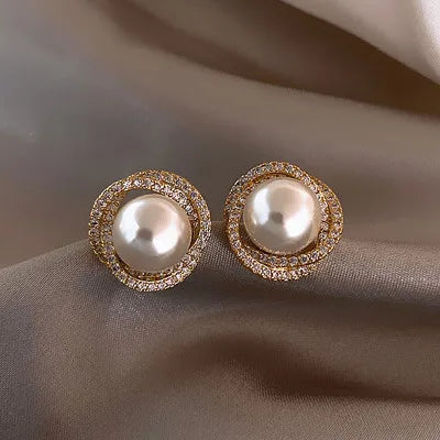 Single Pearl Alloy Earrings