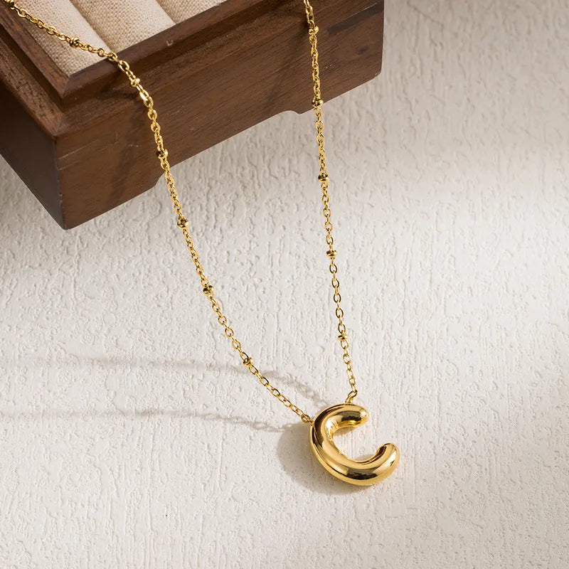 Gold Puff Inital Necklace
