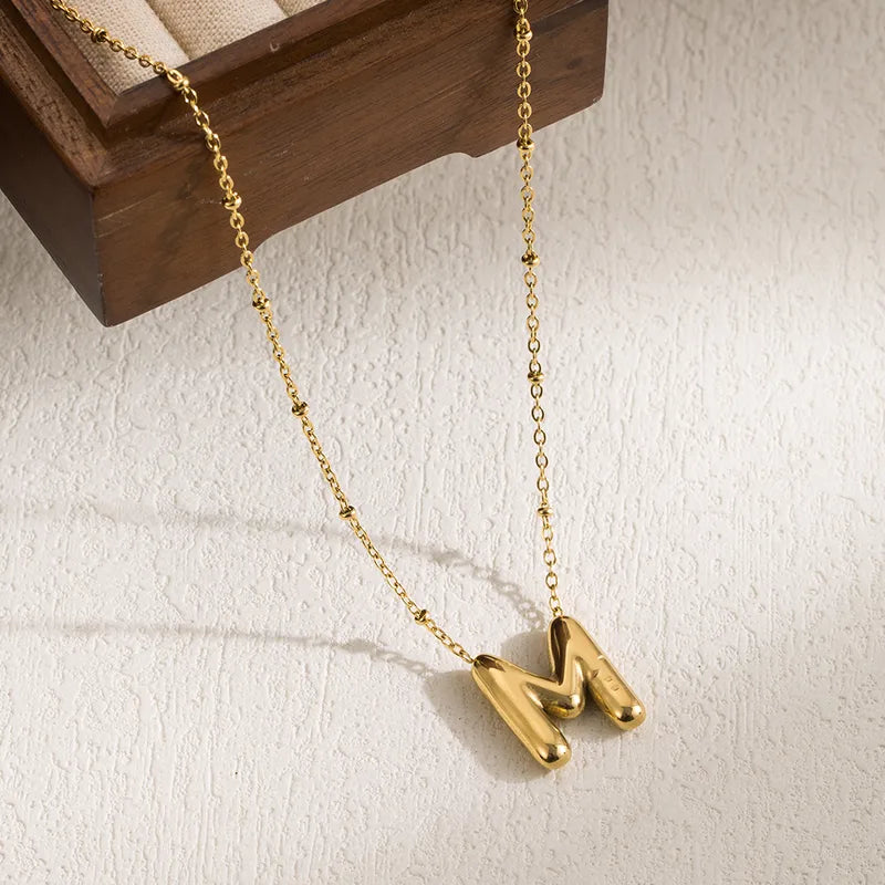 Gold Puff Inital Necklace