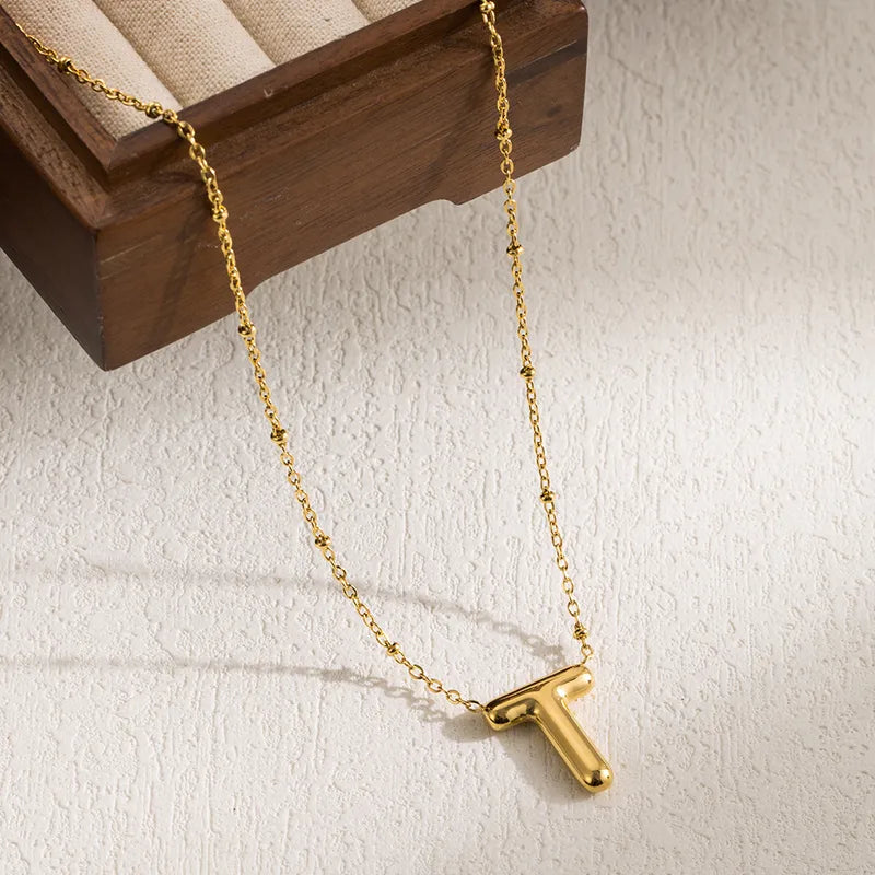 Gold Puff Inital Necklace