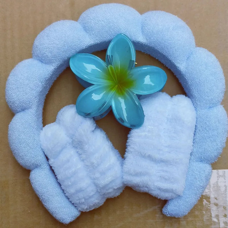 Plumeria Spa Head Band & Claw Clip Set