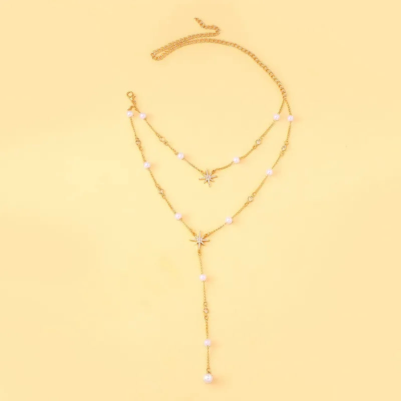 Double Layered Pearl Star Necklace