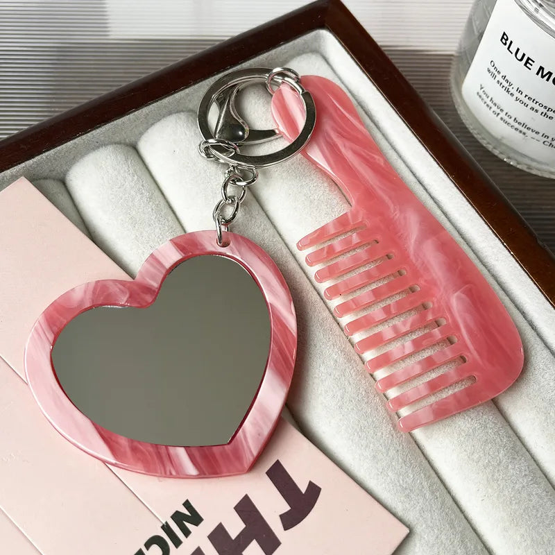 Heart Shape Comb & Mirror Keychain