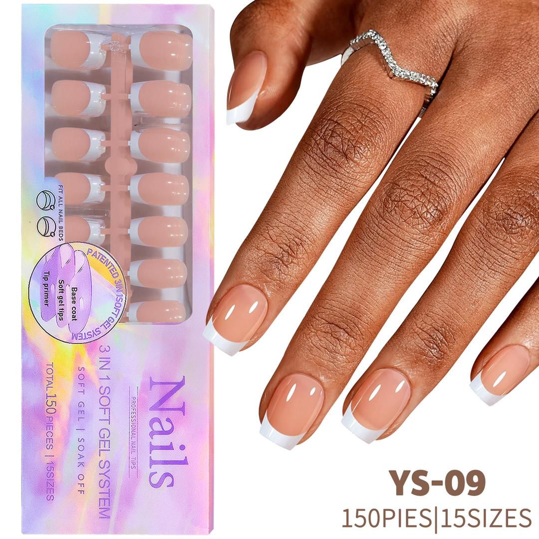 3 in 1 Press On French Tip Gel Nails