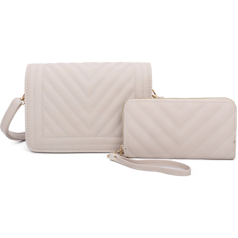 Chevron Quilted Flap 2-in-1 Crossbody Bag Set