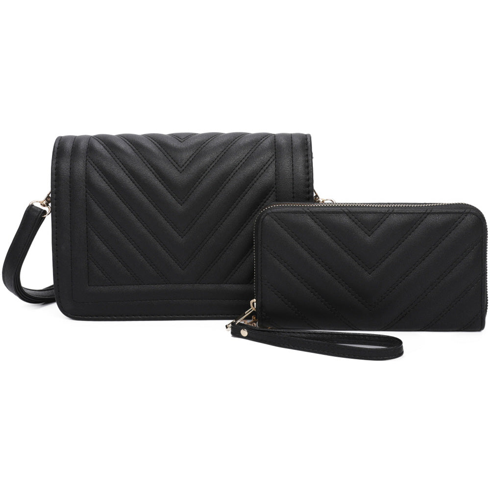 Chevron Quilted Flap 2-in-1 Crossbody Bag Set