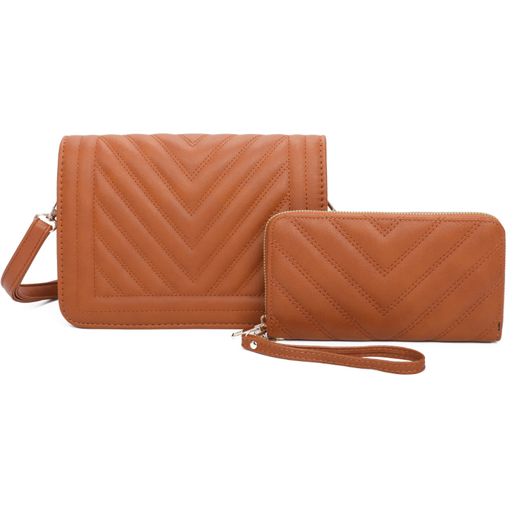 Chevron Quilted Flap 2-in-1 Crossbody Bag Set