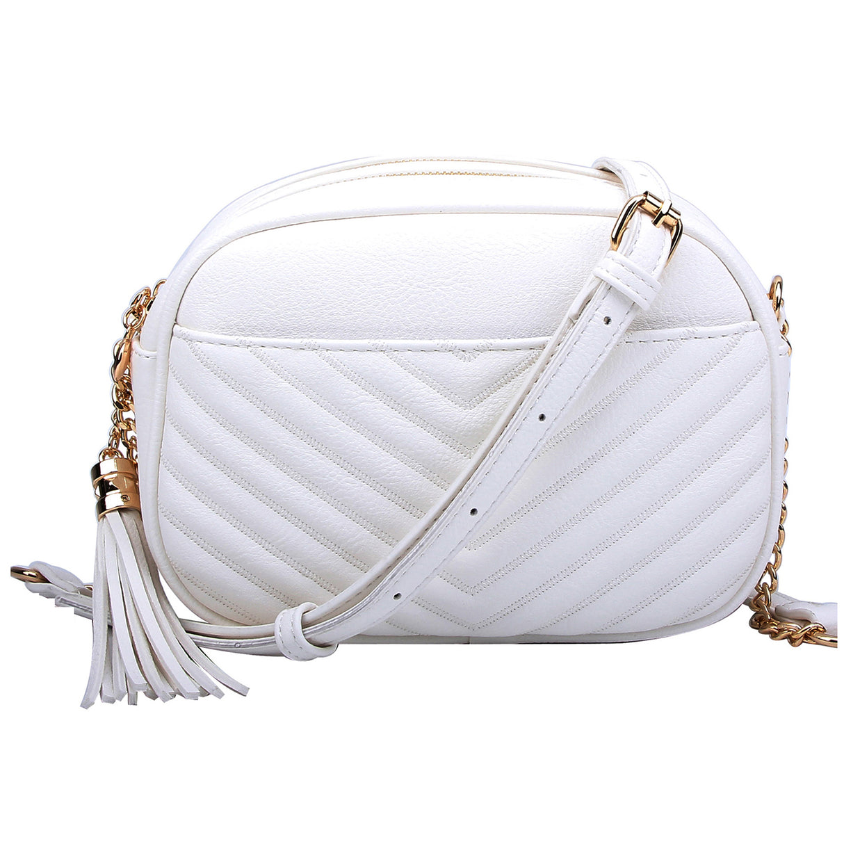 Chevron Quilted Tassel Zip Crossbody Bag