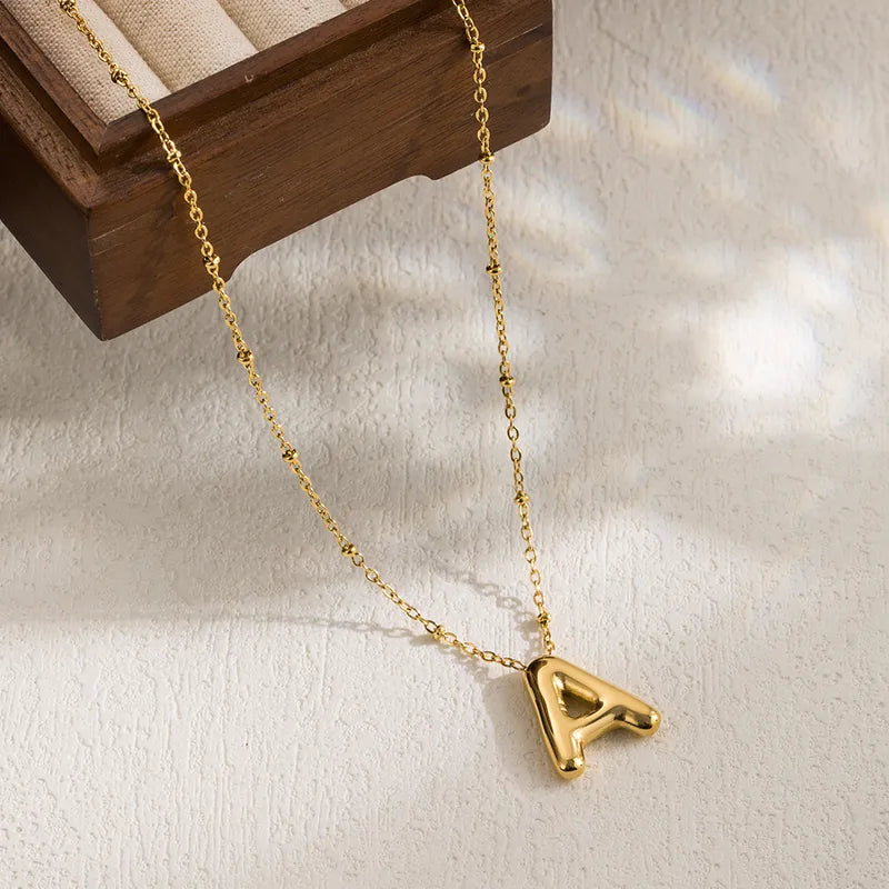 Gold Puff Inital Necklace