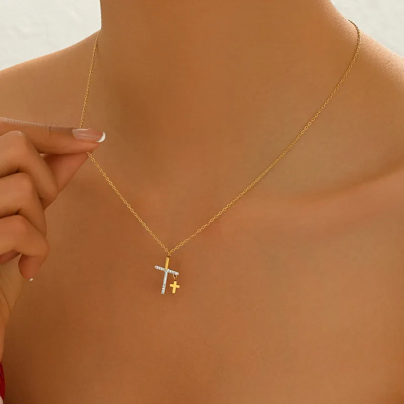 Double Cross Pendant Necklace