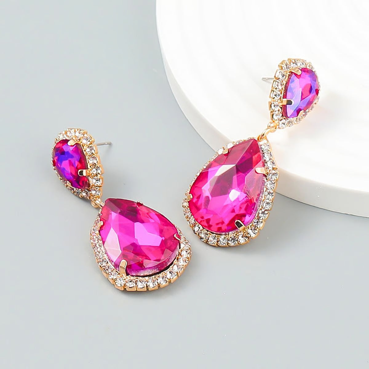Vidia Pink Gem Teardrop Earrings