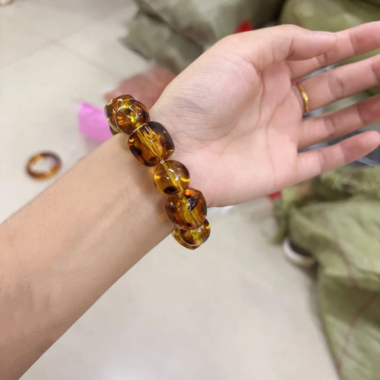 Amber Leopard Print Beaded Bracelet