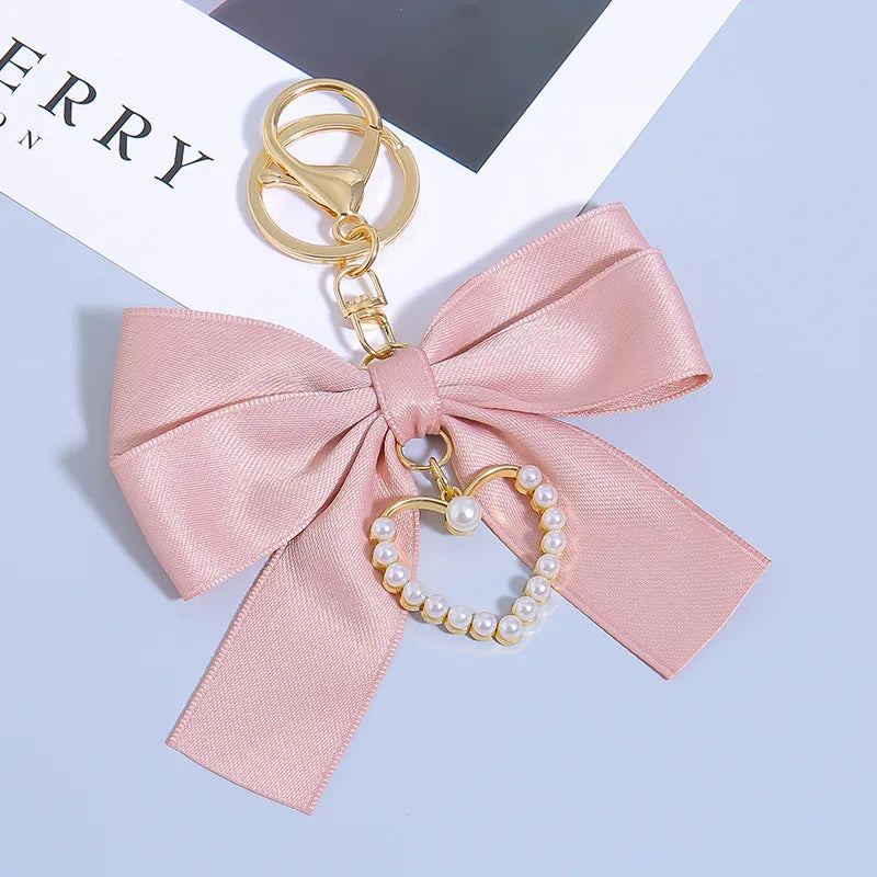 Silk Heart Bow Keychain