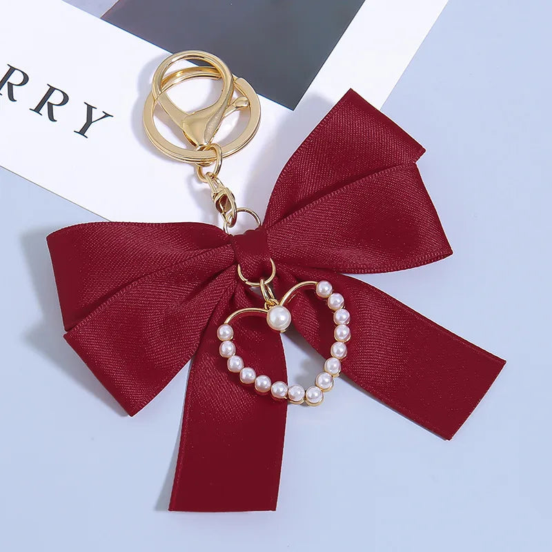 Silk Heart Bow Keychain