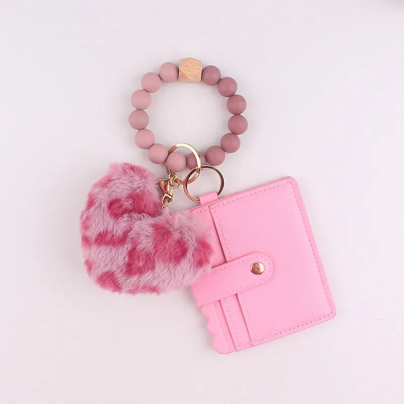 Beaded Heart Keychain Flat Wallet