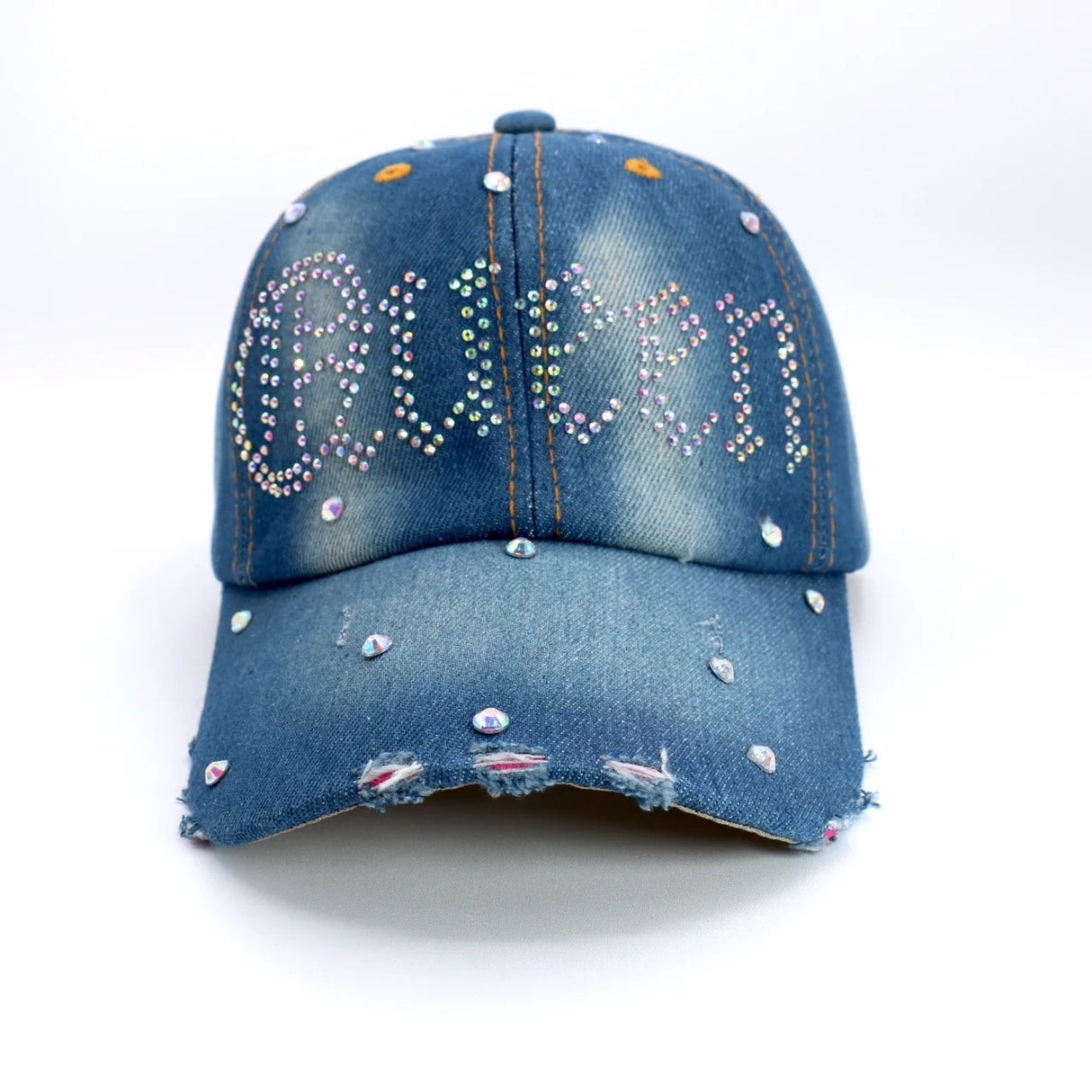 Fashion Denim Queen Hat With Rhinestones