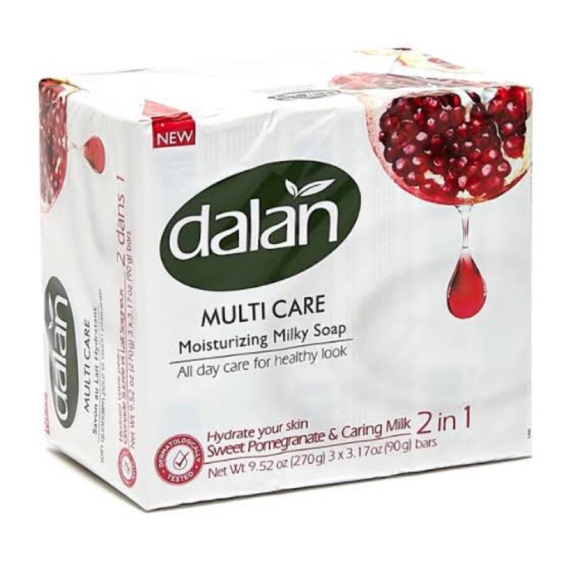 Dalan Multi Care Moisturizing Soap 2 in 1 (Sweet Pomegranate and Caring Milk, 3 Pack)