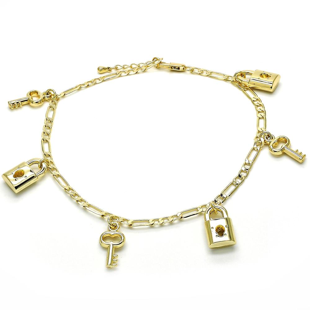 Gold Layered Lock and Key Anklet Design