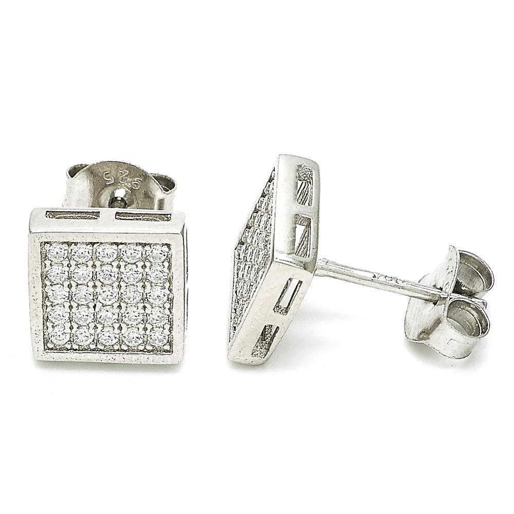 Silver Square Rhinestone Earring