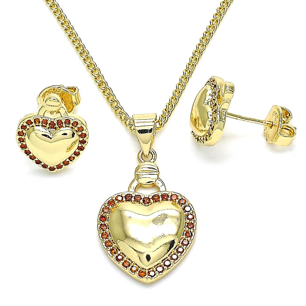 Red Rhinestone Gold Plated Heart Necklace Set