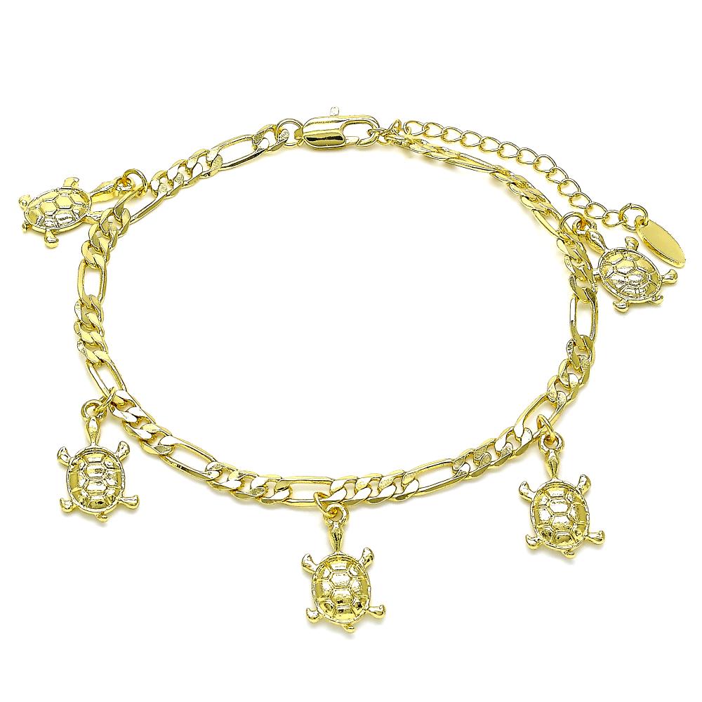 Gold Layered Figaro Turtle Anklet Design