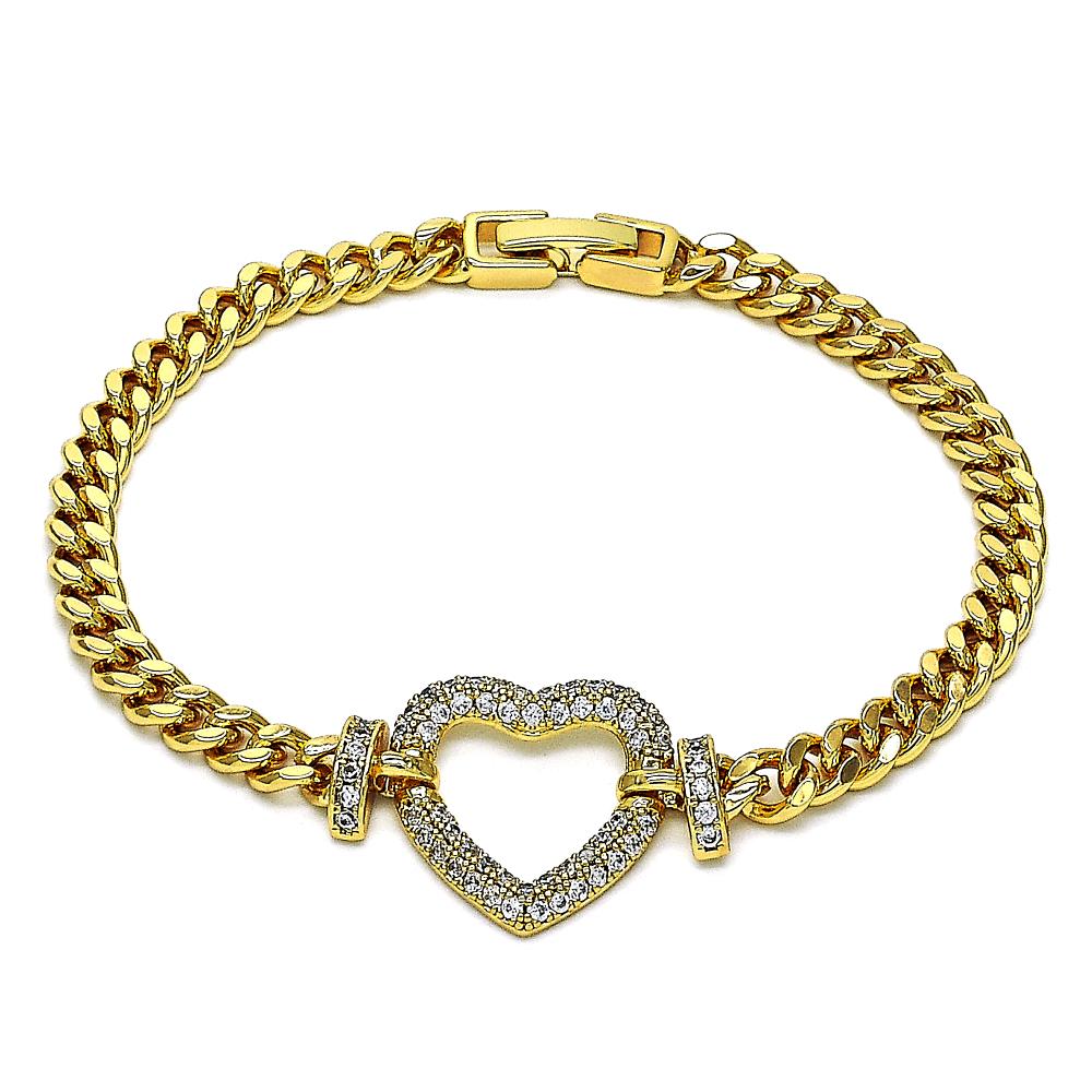 Rhinestone Heart Gold Chain Bracelet