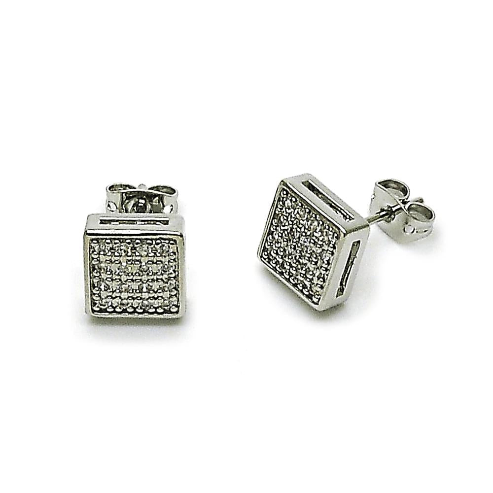Kat Silver Square Rhinestone Earrings
