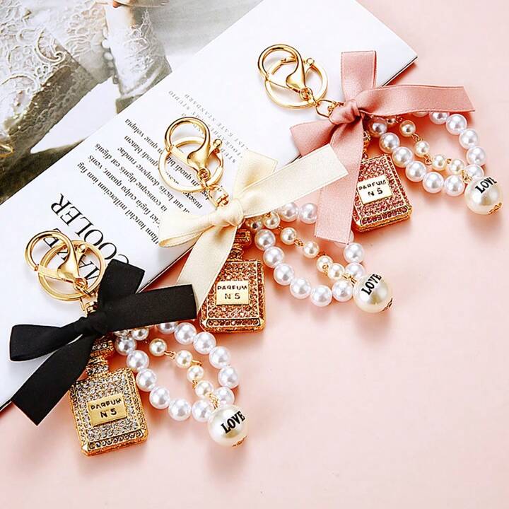 Pearl Perfume Bottle Keychains