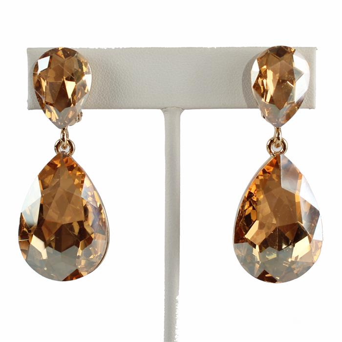 Double Glass Crystal Teardrop Clip ons