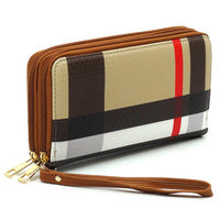 Plaid Check Double Zip Around Wallet Wristlet