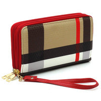 Plaid Check Double Zip Around Wallet Wristlet